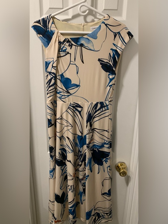 Calvin Klein Dresses & Skirts - Calvin Klein Cream Maxi Dress with Blue Floral Print